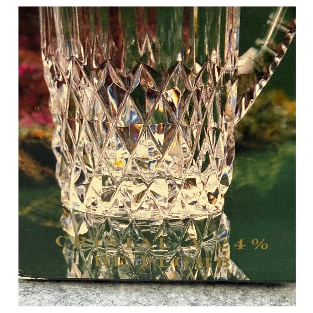 Blarney Genuine 24% Lead Crystal Pitcher Diamond Cut Scalloped Rim Vintage Boxed